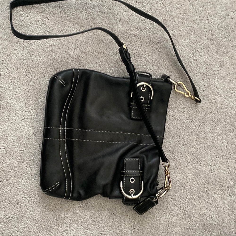 Black leather coach shoulder bag
